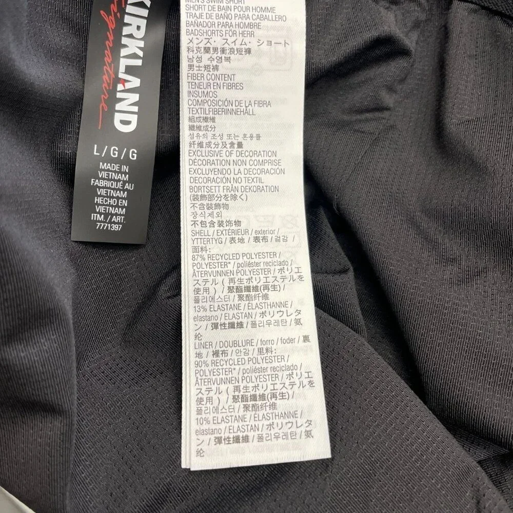 NEW Kirkland Signature Men's L Black Stretch Swim Shorts Quick-Dry Black